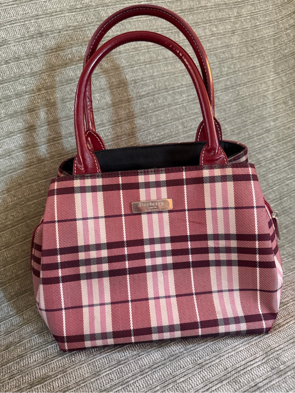 Burberry Pink Red Plaid Nova Check Hand Bag
